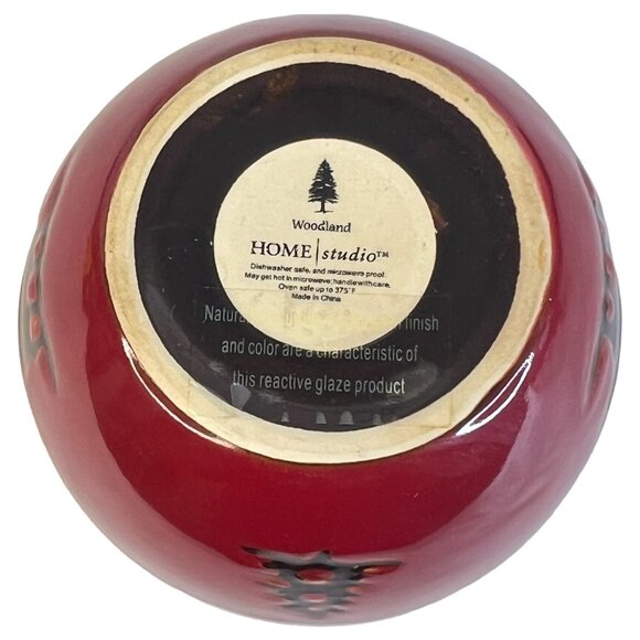 2 Home Studio Woodland Rustic Red Bowl Berry Set Bear Pine Tree 4.5 IN Ceramic - Picture 6 of 12